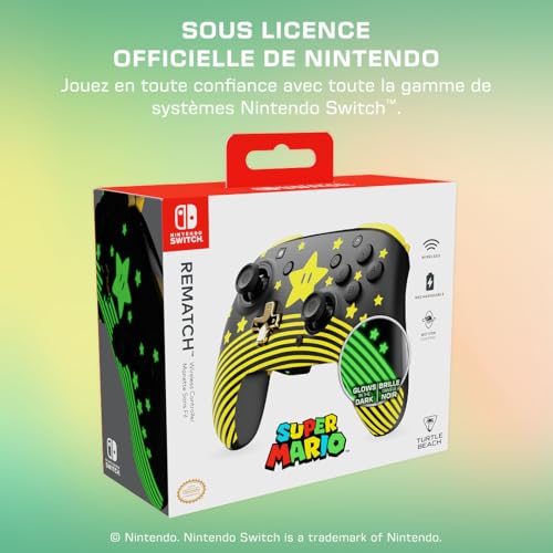Turtle Beach Rematch Super Mario Star Manette sans fil w/brille dans le noir et sous licence officielle Nintendo – pas de bouton C