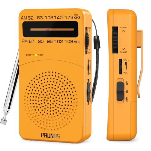 PRUNUS J-166 Portable Radio AM FM, Battery Operated Radio with Tuning Light, Back Clip, Excellent...