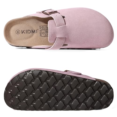 Image of KIDMI Genuine Suede Clogs for Women Men Cork Footbed Sandals Leather Mules Potato Shoes with Arch Support