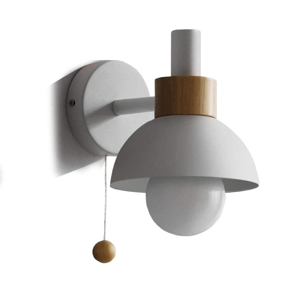 HUAYUSEDF Wall Sconces, Modern Light, Iron Wood Lamp with Pull Cord Switch, Round Sconce, Bedside Reading Lights, Bedroom Living Room Lighting Pink(White)