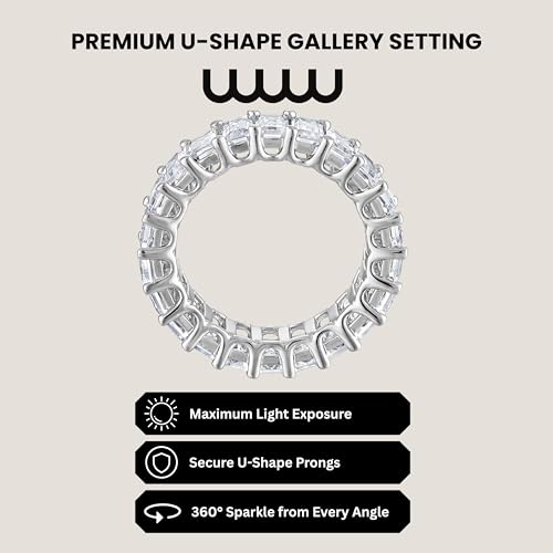 KISPER 14K White Gold Plated Eternity Band Rings for Women - AAAAA Cubic Zirconia Round Oval Emerald Cut Wedding Bands Stackable Size 5-93