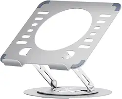 Suporte para Notebook e Tablet em Aço Carbono Prata com Base Giratória 360º, Altura Ajustável Ergonômica, Dobrável e Estável para Laptop, Celular, Livros, Home Office e Estudos