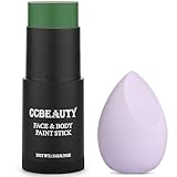 CCbeauty Witch Green Face Paint Stick, Face Painting Kit, Non Toxic SFX Makeup For Grinch Monster Halloween Costume Cosplay,Professional Body Paint,Full Coverage Painting Foundation With Makeup Sponge