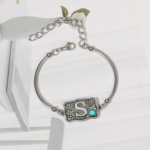 Image of Belt Buckle Bracelet Initial Letter A-Z Bracelets Western Cow Tag Bracelet Belt Buckle Necklace Western Style Initial Letter Pendant Necklace