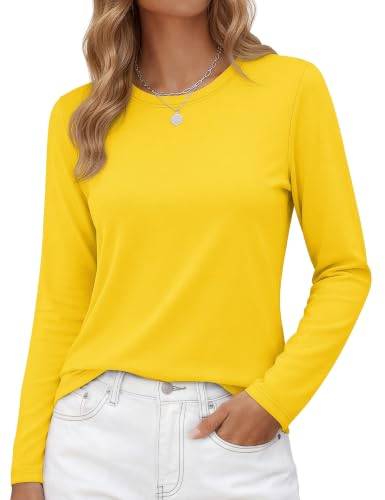 Image of YUCOLEN Long Sleeve Shirts for Women Cotton Crew Neck Casual Tops Fall