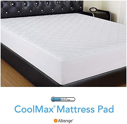 Allrange Breathable Coolmax Quilted Mattress Pad, Coolmax and Cotton Fabric Cover, Snug Fit Stretchy to 18" Deep Pocket, Polyester Fill, Mattress Protector, Car King