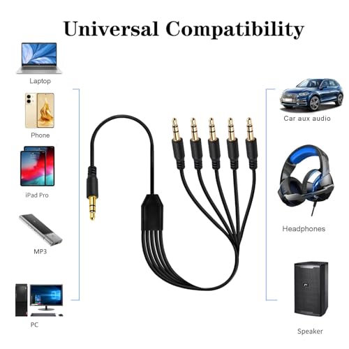 Cable de extensión de audio divisor de 3.5 mm con conectores TRS estéreo de alta fidelidad 5