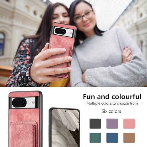Google Pixel 8 étui portefeuille rose avec verre écran et porte-carte slim - 7