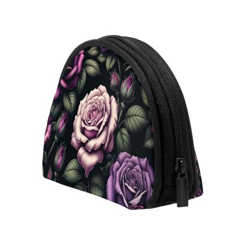 Portable Coin Purse Roses-Lush-Green-Leaves Mini Zippered Money Pouch Card Holder4