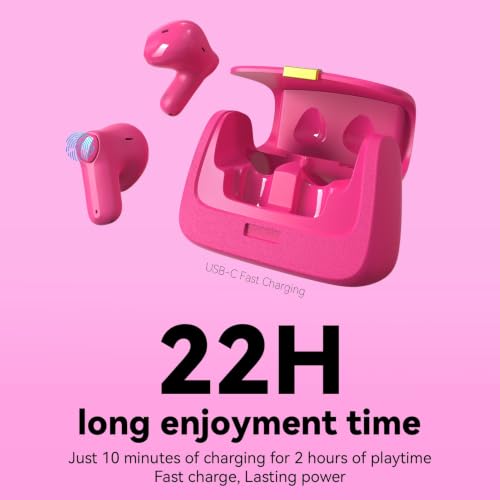 Image of ANCwear Wireless Earbuds with Mini Handbag Case, 22H Playtime, Hot Pink | Bluetooth 5.3, 13mm drivers, touch controls and DIY stickers for music, calls, travel, everyday wear and gifting