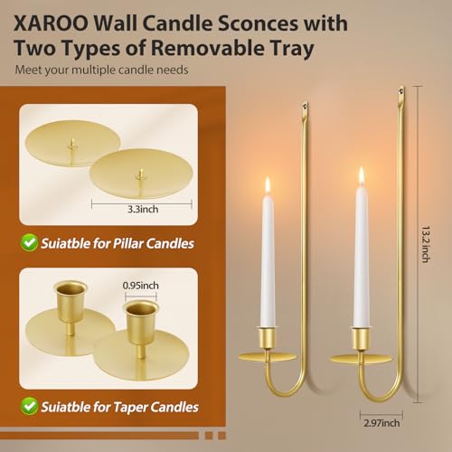 Gold Candle Sconces Set of 2, Taper & Pillar Wall Candle Holder, Wall Candle Sconces Set of Two, Decor for Entryway, Fireplace, Living Room - Image 4