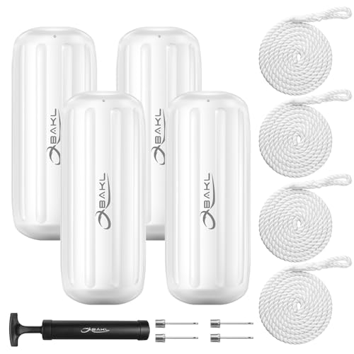 OBAKL Boat Fenders 4 Pack 8 x 20 Inches Ribbed Center Hole Boat Fenders Bumpers for Docking, Comes...