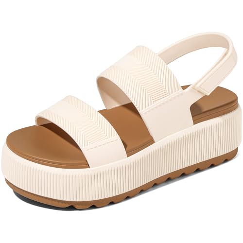 Lovee Cosee White Platform Sandals for Women 2026 Flatform Water Sandals Chunky Wedge Lug Sole Lightweight Comfortable Summer Outfit Walking Beach Vacation Essentials Trendy Shoe Resort Wears Size 7