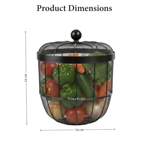 Image of Decorative Insect-Resistant Fruit and Vegetables Basket with Lid | Countertop Mesh (Jaali) Design Fruit Storage Basket for Kitchen, Dining Table, Living Room - Black