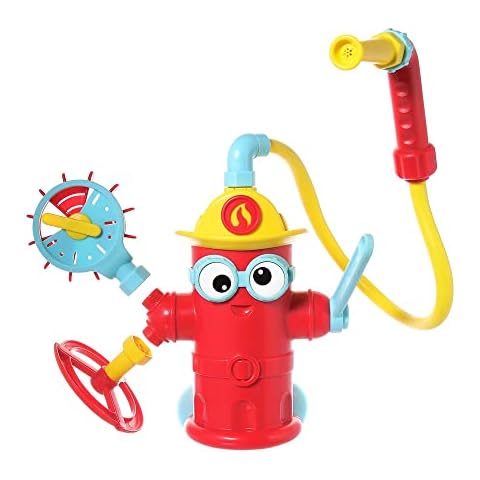 Yookidoo Baby Bath Toddler Toys (Ages 3+) - Ready Freddy Spray ‘N’ Sprinkle Fire Hydrant Bathtime Toy - Includes Hose, Spray Nozzle, Wheel, & Water Gauge - Attach to Any Bath Tub or Shower - Mold Free Cover