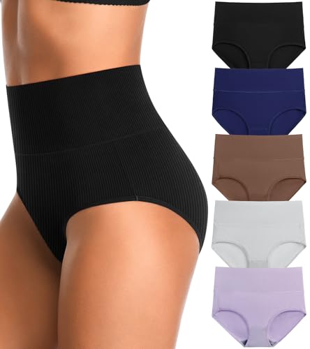 Image of High Waisted Womens Underwear Cotton Tummy Control Postpartum Essentials Full Coverage Panties Soft Comfortable Briefs