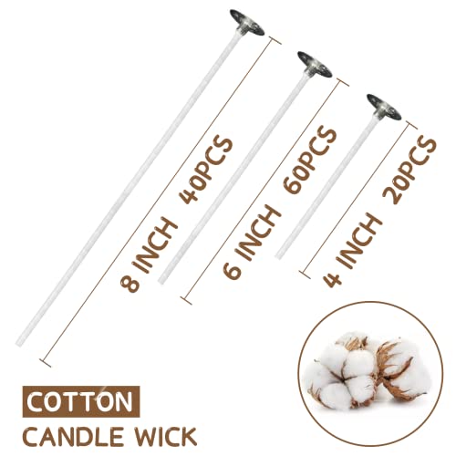 Jeawiwi 120 Pcs Cotton Candle Wicks (4”X20 Pcs, 6”X60 Pcs, 8”X40 Pcs) With 120 Pcs Wick Stickers And 10 Pcs Wooden Candle Wick Holders, Candle Wicks For Soy Wax, Beeswax, Coconut Wax #TOP1