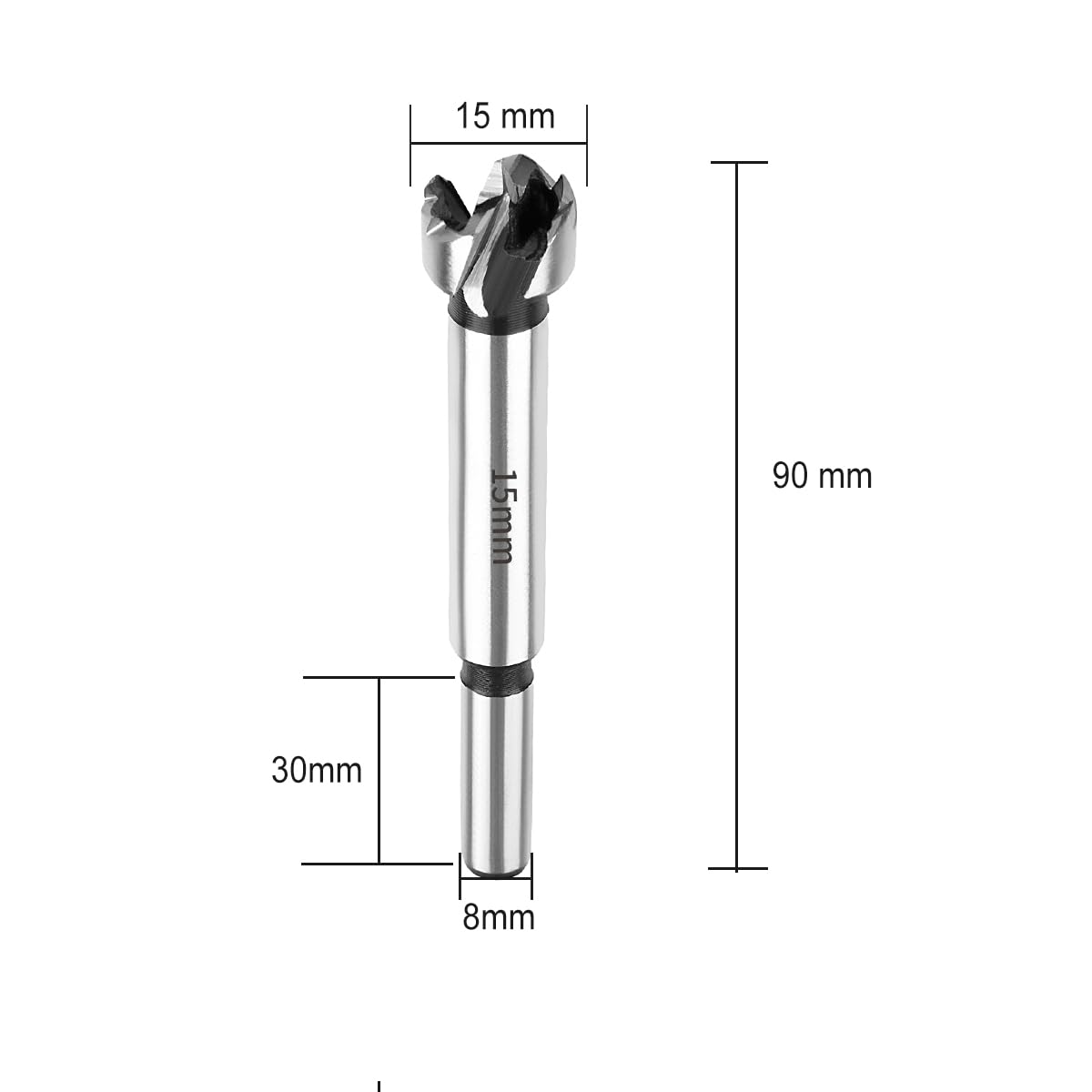SUQIN 15mm Professional Forstner Drill Bit,Round Handle Forstner Wood Drill Bits, For Drilling Hinge Cutter Length 90mm - Image 2