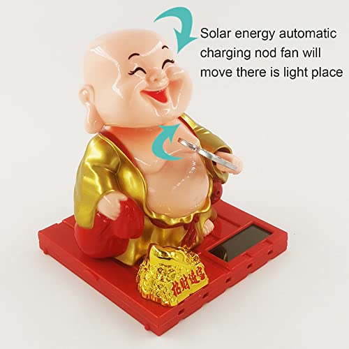 Image of AUGEN Small Buddhist Monk Solar Ornaments, Automatic Nodding Lucky Meaning Light Energy Sensing Eco Friendly Solar Buddhist Monk Statue Decoration for Home Car Dashboard (Pack of 1)(A, Gold)