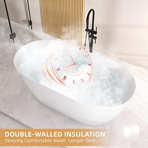 Zuagco Free Standing Tub 67" Curve Shape Acrylic Freestanding Bathtub, Adjustable Soaking Tub With Integrated Slotted Overflow And Removable Drain Anti-Clogging Glossy White 67"X29.5" #TOP3