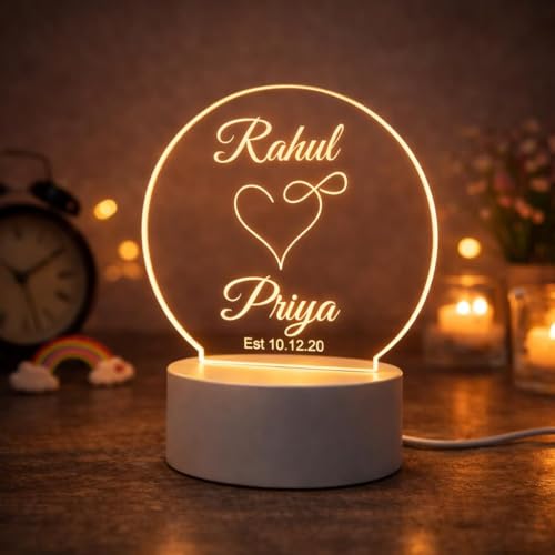 Image of Customized 3D Lamp for Couples - Personalized LED Night Light with Names, Unique Gift for Husband Wife, Custom Romantic Decor for Birthday, Wedding, or Valentine (Infinity Heart)
