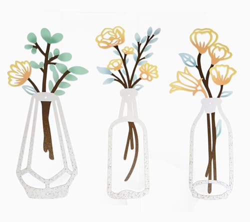 3 Pieces Metal Flower Wall Art - Rustic Farmhouse Boho Style Wall Decor, Beige Minimalist Floral Hanging Decorations for Living Room, Bathroom, Bedroom, Dining Room - Housewarming Gift (Type C)