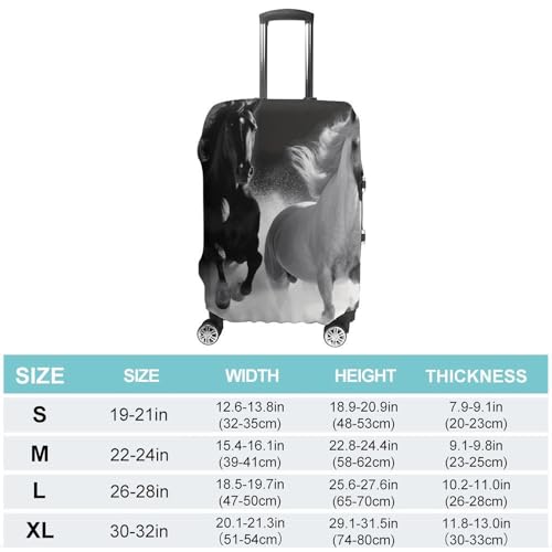 Black And White Horses Running Luggage Cover, Washable Elastic Suitcase Cover Protector Fit 18-32 Inch Luggage2