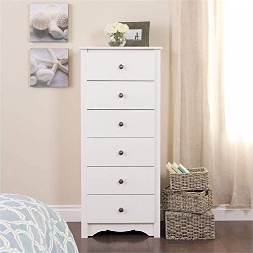Prepac Monterey 6 Drawer Tall Chest For Bedroom, Dresser, 17.75" D X 23.25" W X 53" H, White #TOP1