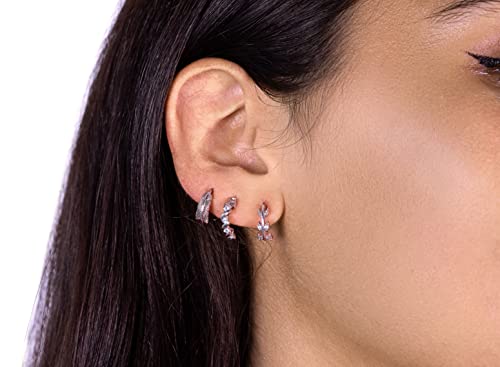 Mobody 3-Pack 20G Nose Ring Piercing Hoop Paved Cz Crawler Surgical Steel Cartilage Earring Set (8Mm) (Rose Gold-Tone) #TOP2