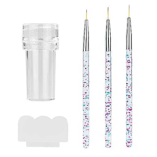 1 sello de uñas, sello de uñas, sello de punta francesa transparente, kit de estampado de uñas, accesorios de arte de uñas, con 3 bolígrafos de arte de uñas y 1 raspador, sello de uñas de silicona