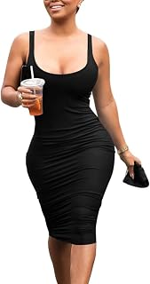 Women's Casual Basic Pencil Tank Dress Sexy Sleeveless Bodycon Midi Club Dress