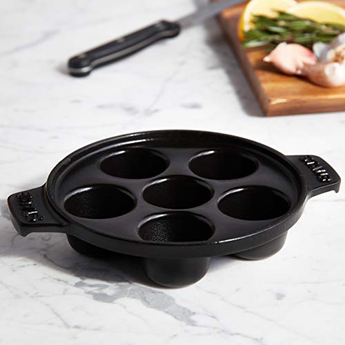 Staub Cast Iron 5.75-Inch Escargot Dish With 6 Holes - Matte Black, Made In France #TOP6