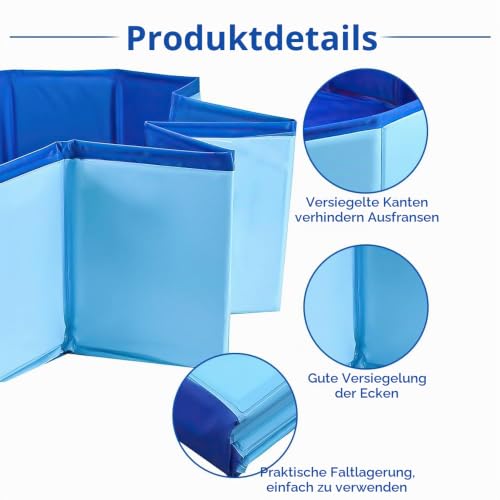 LUFEIS Hundepool 60x20cm Hundepool Schwimmbad,Hundebecken Faltbar mit Ablassventil,Planschbecken Rutschfest, Swimmingpool für Hunde,Faltbarer Pool Hundepools Schwimmbecken für Kleine Hunde Katze(Blau)