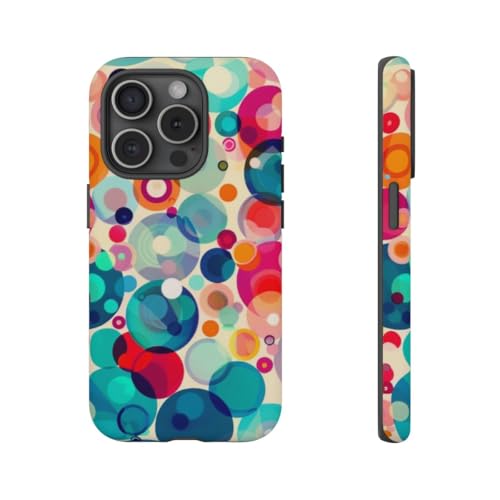 Coque iPhone 15 Pro rigide mate aux cercles colorés