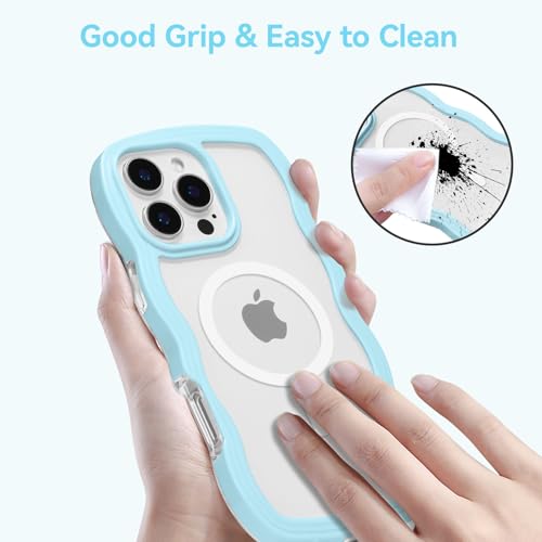 Coque iPhone 16 Pro MagSafe antichoc transparente à vagues bleu sierra