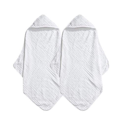 Image of david's kids 2 Pack Hooded Baby Towels, 100% Muslin Cotton 6-Layer Ultra Soft Breathable Absorbent Baby Bath Towels for Infant and Toddler, Newborn Essentials, Large 32x32Inch, White