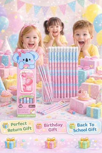 Image of KiddieWorld Cute Cartoon HB Pencils for Kids (24 PCS) with Storage Case, Dark Writing Break Resistant Lead, Triangle Grip School Pencils for Writing Drawing Homework Return Gift Set