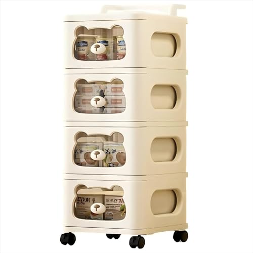 Tensuya 収納ボックス 引き出し 収納ケース キャスター付き おもちゃ箱 大容量 カラー 棚 多層収納ワゴン 2/3/4/5/6段 衣類収納 かわいいクマ型 収納キャビネット 衣装ケース 押し入れ 子供用 おもちゃ/スナック/ベッドルーム/洗面所/掃