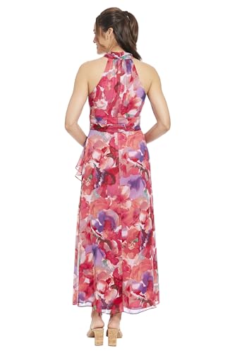 Image of London Times Women's V-Neck Waist Tie Ruffle Cascade Dress for Women | Wedding Guest Dresses for Women