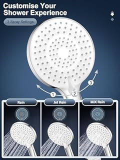 YEAUPE PRO - Soffione doccia con 3 tipi di getto, soffione doccia rotondo (diametro 120 mm), soffione doccia ad alta pressione a risparmio d'acqua (1 soffione doccia e tubo)