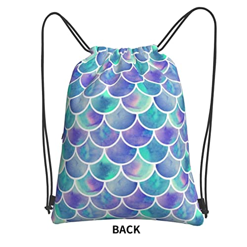 Famame Tie Dye Mermaid Scale Drawstring Backpack String Bag Sackpack For Gym Shopping Beach Sport Yoga #TOP6