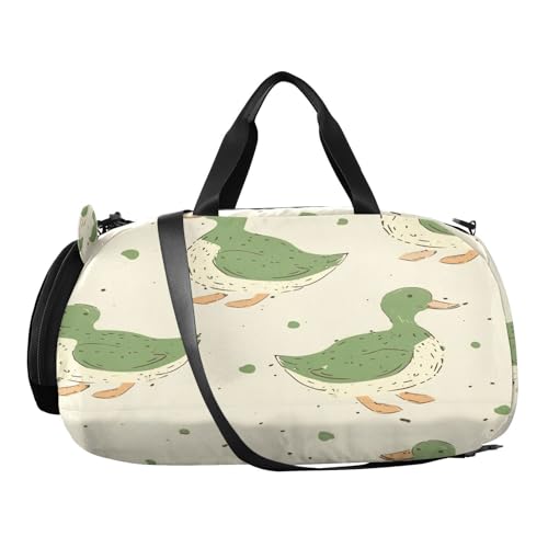 YETTASBIN Sport Travel Duffel Bag for Girls Boys, Cartoon Duck Large Waterproof Weekender Overnight Bag, Detachable Shoulder Strap Gym Bag with Shoe Compartment & Wet Pocket2