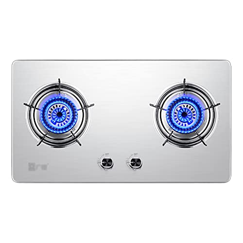 Gas Hob 4.5Kw Gas Cooktop,2 Zones Built-Ingas Hob With Auto Pulse Ignition &Zinc Alloy Knob,Non-Slip Cast Iron Hob Rings (C LPG)