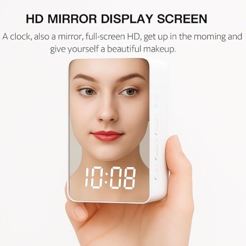 Image of REACHER Digital LED Mirror Alarm Clock|Table Smart Alarm Back Light Clock for Students, Office, Home & Bedroom with Sensor Date & Temperature for Heavy Sleeper 12 /24Hr Time, USB /Battery Powered