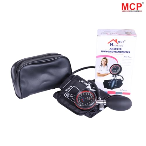 Image of MCP Healthcare Palm Type Aneroid Blood Pressure Monitor Sphygmomanometer with Latex-Free Cuff - Professional Manual BP Monitor for Accurate Readings (Black)
