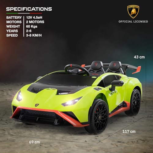 Image of Kawaii Kids Licensed Kids Rideon Car | Toyota Legender | Lamborghini | Manual Plus Remote Control | Lights and USB Music Player | Kids Age - 1-5 (Lamborghini, Green)