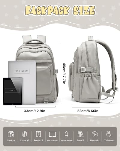 Simple Backpack for School Waterproof Backpack for Women Men Cute Casual Daypacks Lightweight Backpacks High School Bookbag for Teens Girls Boys(Gray Brown)2