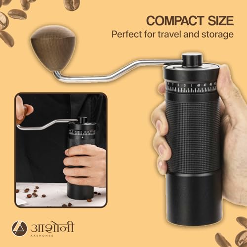 Image of AAshonee PrimeGrind Manual Coffee Grinder with 49 Adjustable Settings, Stainless Steel Burr, Aluminum Body