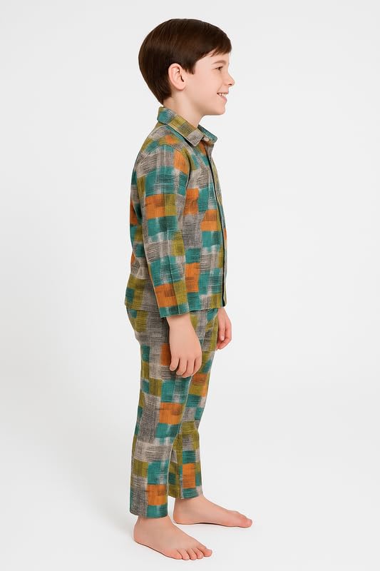Image of 3BROS Kid's Pure Cotton Full Sleeves Night Suit /Dress for Boys /Girls Full Pajama & Top Sleep Suit Combo Set