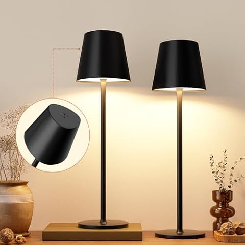 Kakanuo Cordless Table Lamp, 3 Color Stepless Dimming, 5000mAh Rechargeable Battery Powered, Outdoor LED Lamps, for Dining Room, Living Room, Bedroom, Bar, Cafe, Restaurant, Patio, Camping - Black Cover
